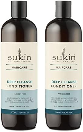 Sukin Deep Cleanse Conditioner 500ml - lightweight with blend of Wheat Protein, Avocado Oil & Algae to leave your hair shiny, smooth and soft. Cruelty free & Vegan friendly. (Pack of 2)