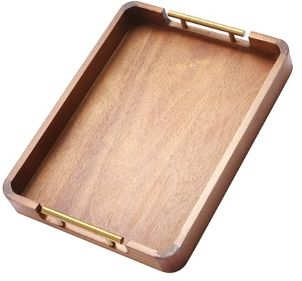 Acacia Wood Serving Tray with Handles, 17x13 Inch Ottoman Tray for Coffee Table,Candle Display,Breakfast in Bed, Large Wooden Decorative Tray with Non-Slip Pads, for Kitchen, Dining, Home Decor