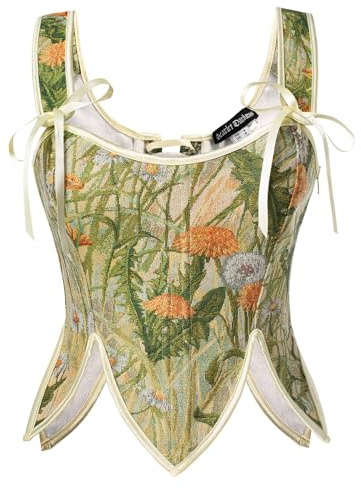 SCARLET DARKNESS Corset Tops Women's Renaissance Floral Boned Bustier with Zip for Birthday Yellow Blossom 11