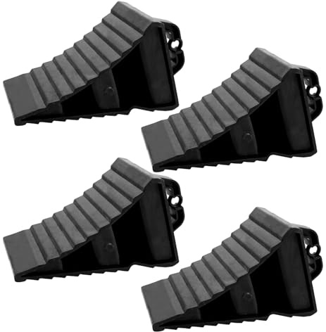 MIVIDE 4 cuñas de rueda con mango 20 x 12 x 11 cm, cuñas de ruedas para remolque, color negro, PVC