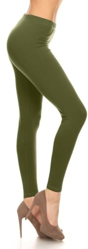 Leggings Depot Women's High Waisted Cotton Leggings - 28 Full Length - Soft Breathable 1 Waistband Everyday Pants, Olive, Medium