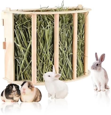Guinea Pig Hay Feeder Wooden Rabbit Hay Feeder,Large Volume Hanging Hay Rack with Instructions Guinea Pig Cages Accessories