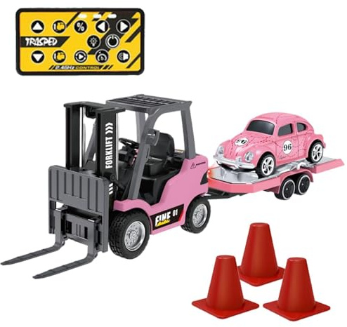 Mini chariot élévateur 1/64 sons réalistes amusants mini chariot élévateur télécommandé rechargeable avec jouet de levage mobile de barricade pour cadeaux vacances d'anniversaire Noël télécomma