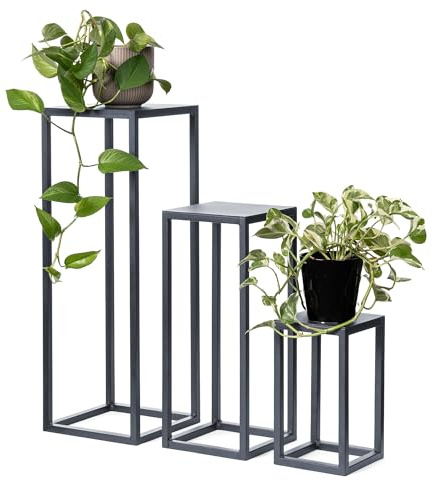 LAMO Manufaktur Pflanzenständer Set 3 St. 28/48/68 cm - Blumenhocker Anthrazit aus Metall | Blumenständer hoch, mittel und klein - Metallständer für Skulpturen, Deko und große Pflanzen | Blumensäulen