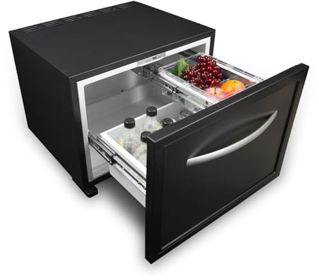 Techomey Frigo Tiroir 45L, Frigo Camping-Car 12V 220V, Réfrigérateur Silencieux pour Maison, Caravane, Fourgon, 0°C à 15°C, Noir