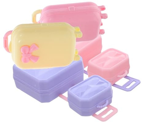 TOYANDONA 4pcs Children's Toy Storage Box Mini Suitcase for 30cm Dolls, Plastic Luggage Case with Handle, Easy to Clean Toy Organizer for Mini House Scene and Dollhouse Decor
