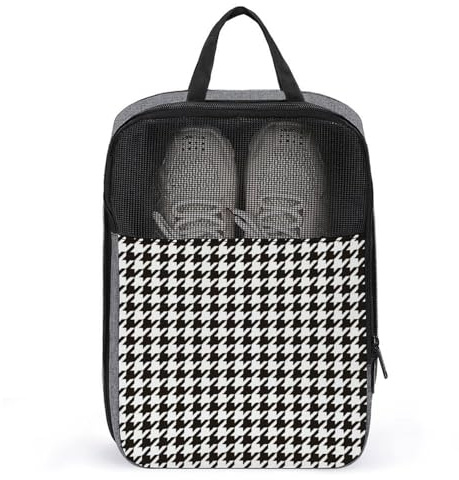 Borse per scarpe da golf da viaggio per donne e uomini, stampa pied de poule in bianco e nero borse per scarpe da viaggio per imballaggio in valigia, scarpe da ballo, bowling, calcio, scarpe da