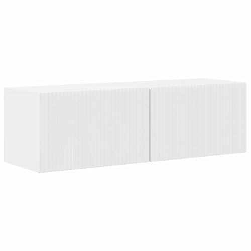YuuSsea Mueble de pared para TV, color blanco brillante, 98 x 31 x 29,5 cm, material de madera, con puerta oscilante de 90°, 2 estantes, estante para medios de pared para salón, diseño moderno