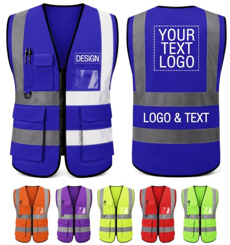 Personalised hi Vis Vest add Name Logo Photo Custom High Vis Vest with pockets Zip up reflective safety Customisable High Visibility Tank Top for Utilities Engineering Volunteer Event Company Bulk