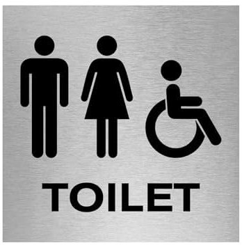 Slimline Aluminium Male, Female Accessible Toilet Sign from ViroDisplay® - Rigid Brushed Silver 150 x 150mm - Durable Printed Surface - Self-Adhesive Fixing (1)
