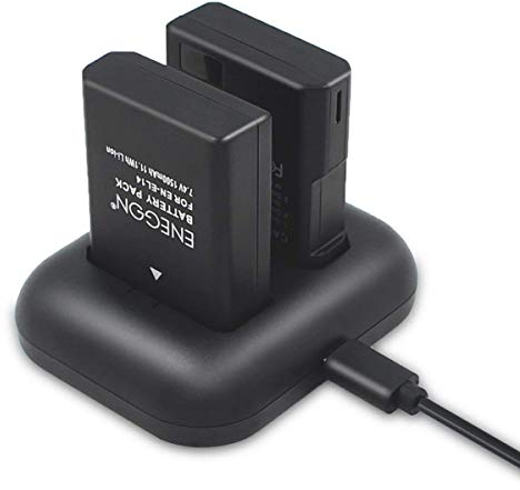 ENEGON Replacement Battery (2-Pack) and Rapid Dual Charger Kit for Nikon EN-EL14 / EN-EL14a and Coolpix P7000, P7100, P7700, P7800 DSLR D3100, D3200, D3300, D3400, D5100, D5200, D5300, D5500, Df