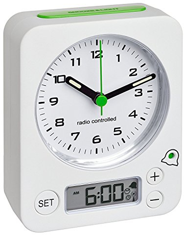 TFA-Dostmann Funk-Wecker Combo TFA 60.1511 Reisewecker Analogwecker (weiß-grün mit Batterien)