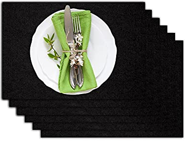 Casoro Edles Filz Platzset im 6er Set in schwarz, Moderne Tischmatten, hochwertige Platzmatten 30x44cm, waschbares Tisch-Accessoire, Filzmatten 4mm dick