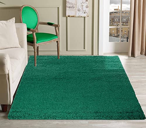 Serdim Rugs Plain Living Room Shaggy Area Rugs, Emerald, 80x150cm(2'6 x5'0) 912 EMERALD 80x150