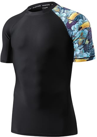 HUGE SPORTS Maillots Bain Rashguards Homme Courtes T-Shirt Anti-UV UPF 50+ | Protection Solaire UV Tissu Élastique Respirant Séchage Rapide Léger pour Piscine Natation Surf Plongée Cyclisme Randonnée