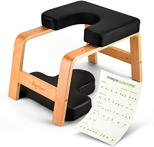BODY RHYTHM Yoga Headstand Bench, Yoga Inversion Chair, Headstand Trainer for Relieve Stress, Improve Sleep & Digestion and Strength Training, Ideal for Home Workout, Fitness and Gym (Classic Black)