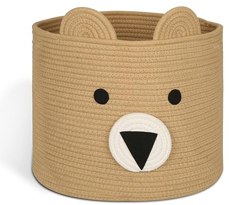 Happy Fox Laundry Basket, Baby Basket with Handles Collapsible, Toy Basket made of Cotton Rope, 19.6 Litres, Soft, skin-friendly, Suitable for Storing Clothes, Kid's Toy Supplies