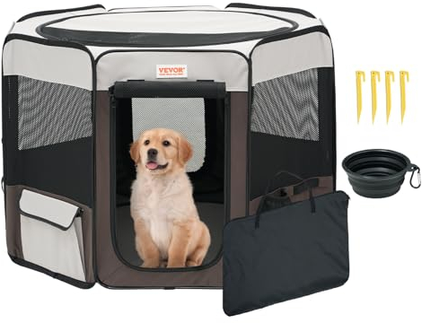 VEVOR Welpenlaufstall Faltbar 914 x 914x 584 mm Welpenauslauf Tierlaufstall 13 x 5 cm Klappschüssel Hundelaufstall 600D Oxford-Gewebe Hundelaufstall Freilaufgehege für kleine & mittelgroße Haustiere