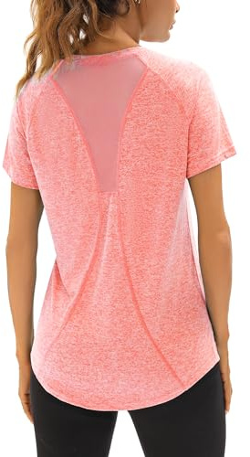 Wayleb T-Shirt Sportiva da Donna Scollo a V Maglietta Sportiva Donna Manica Corta Schienale in Rete Traspirante Top Fitness Yoga Corsa Danza, Arancione S