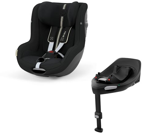 CYBEX Gold Kinder-Autositz Sirona G i-Size Plus und ISOFIX Basis Base G, Ab ca. 3 Monaten bis 4 Jahre, Max. 19 kg, 61-105 cm (Ab Geburt / 40 cm mit Neugeboreneneinlage), Moon Black