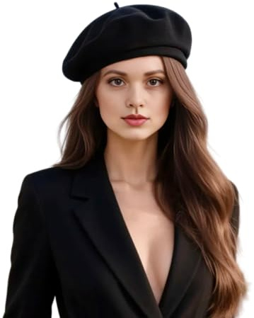 LA FERANI Damen Barrett Mütze Paris Style schwarz Baskenmütze Kaschmir Wolle für eleganten Stil Uni Farbe französisch Künstler