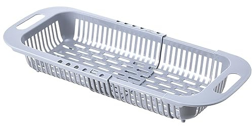 LEADSDGE Escurreplatos multiusos, cesta de drenaje telescópica, estante extensible para secar platos sobre fregadero, organizadores