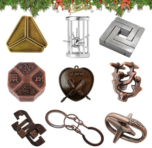 GreenYeah Knobelspiele Metall, 9 Stück Metallpuzzle Metallknobellei Geduldsspiele Knobelspiel IQ Spiele Denkspiel, Geschicklichkeitsspiel, Geduldsspiel Weihnachten Geschenk für Erwachsene