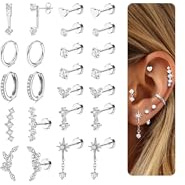Adramata 12 Paia Set Orecchini Donna Acciaio Inossidabile Orecchino Cerchio Piccoli Orecchino a Bottone Anallergici Conch Trago Helix Piercing Orecchio Orecchini Donna Oro Argento