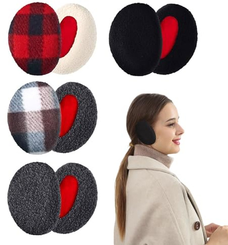Muorruo 4 pares de protectores de orejas para damas/caballeros, calentadores de invierno, suaves y forrados, cubren completamente la oreja, protección contra viento/frío