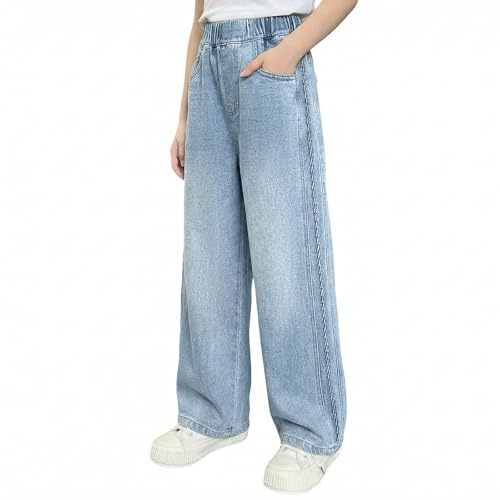 Keyck Jeans Filles Baggy Pantalon Jambes Larges Denim 12-13 Ans, Bleu Clair