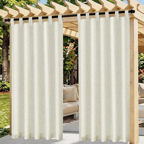 Cortinas Exterior Terraza Impermeable, 2 Piezas Lino Cortina Exterior para el sol con Anillos, Pergola Toldos Cortinas de Exteriores para Pergolas Balcon Jardin Patio Porche(132 x 215 cm, Beige)
