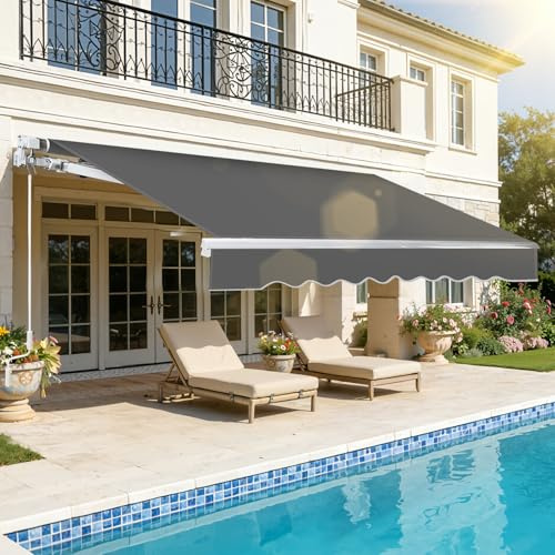 Eikuavons Tenda da sole a braccio snodato, 400 x 300 cm, tenda da sole retrattile con manovella, angolo regolabile fino a 30 gradi, protezione solare, impermeabile, con supporto da parete, colore