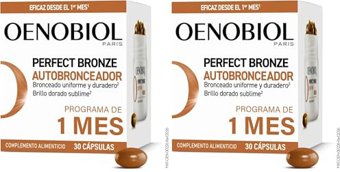 OENOBIOL PERFECT BRONZE Autobronceador - Acelerador Bronceado Corporal y Facial con Protección Solar, Con Astaxantina, Cúrcuma, Licopeno y Luteina - Complemento alimenticio 30 cápsulas (Paquete de 2)