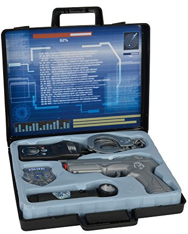 Simba 108108525 - Polizei Ausrüstung im Koffer, Tragekoffer mit Pistole, Handschellen, Walkie-Talkie, Marke, Taschenlampe, 28x25x5cm, ab 3 Jahre