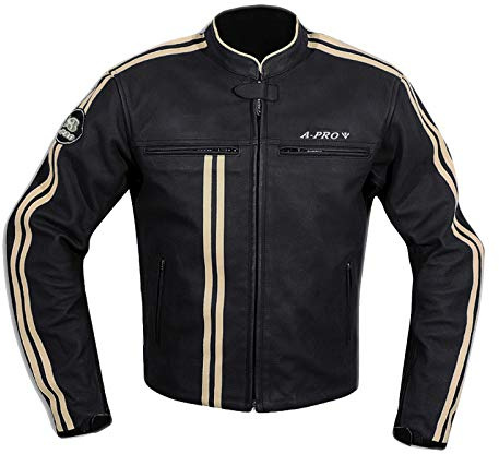 A-Pro Motorcykelläderjacka, CE-skydd, äkta läder, anpassad termisk, Vit, XL