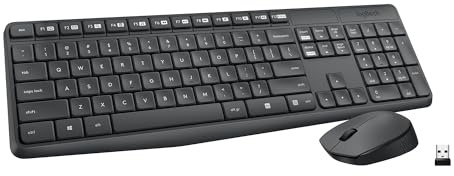 Logitech MK235 Wireless Keyboard and Mouse Combo for Windows, 2.4 GHz Wireless Unifying USB Receiver, 15 FN Keys, Long Battery Life, Compatible with PC, Laptop