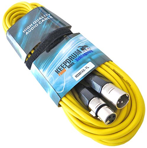 keepdrum MC-001XX YW Mikrofonkabel XLR 6m Gelb XLR Female/XLR Male + Klett-Kabelbinder