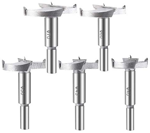ASNOMY Talla grande Brocas Forstner Set - (40/45/50/60/70 mm) Juego de 5 Brocas Set de Acero al Tungsteno Fresadora Herramienta para taladro, para madera contrachapada, plástico, Madera