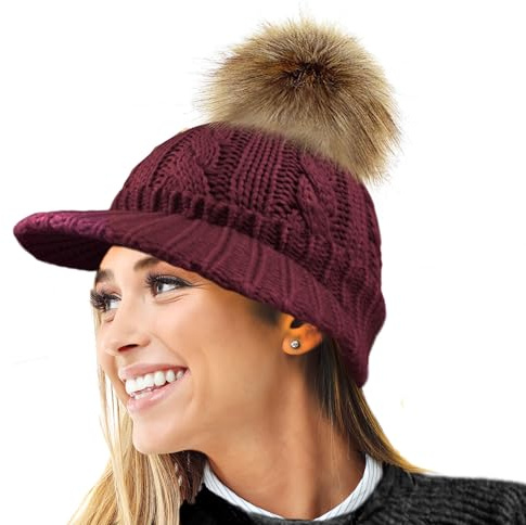 Rockjock Ladies Warm Fleece Forrado Gorro de Punto Beanie Gorra de béisbol con pompón Desmontable de Piel sintética, con o sin