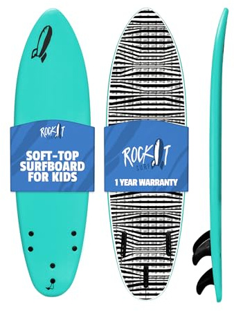 Rock-It 6' Baby Jess Kids Surfboard, Soft Top with Innovative Design, Easy to Paddle - Turquoise