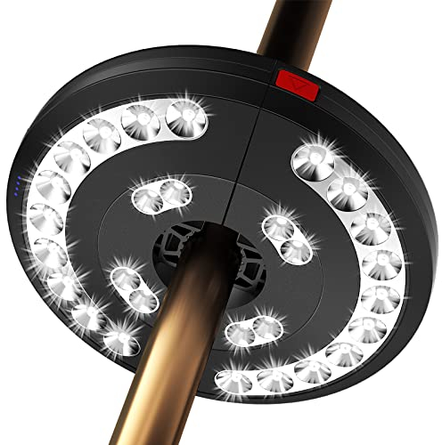 Garden Parasol Lights LED, Patio Umbrella Pole Light, USB Rechargeable Cordless Light for Patio Garden Pool Ornaments, Outdoor Lighting for Cantilever Banana Hanging Beach Parasol Umbrella, White