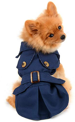 PAIDEFUL Trenchcoat för husdjur för små hundar flicka pojke vindtät mode västerländsk jacka bältad ytterkläder höst vinter hundkläder för valp chihuahua yorkie, marinblå, storlek S