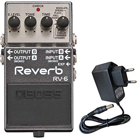Boss RV-6 Reverb Pedal Studio-hall + keepdrum 9V nätaggregat