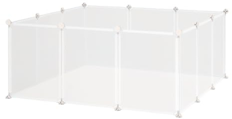PawHut Pet Playpen DIY Small Animal Cage Open Enclosure Portable Plastic Fence 12 Panels for Hedgehog Guinea Pig White