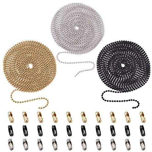 Beadthoven - Catena con perline in acciaio INOX da 2,4 mm, con catena a sfere da 9 m e 50 connettori coordinati per la creazione di gioielli, 3 colori