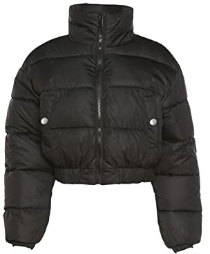 Gihuo Womens Cropped Quilted Puffer Jacket Lightweight Padded Coat Warm Puffy Coat Zip UP Bubble Coats with Pockets(Black-S)