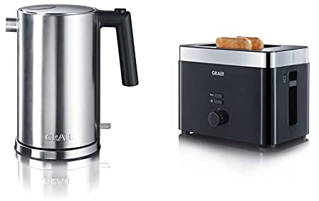 Graef WK600EU Wasserkocher, Rostfreier Stahl, 1.5 liters, Edelstahl, Mattiert & Graef Toaster TO 62, schwarz
