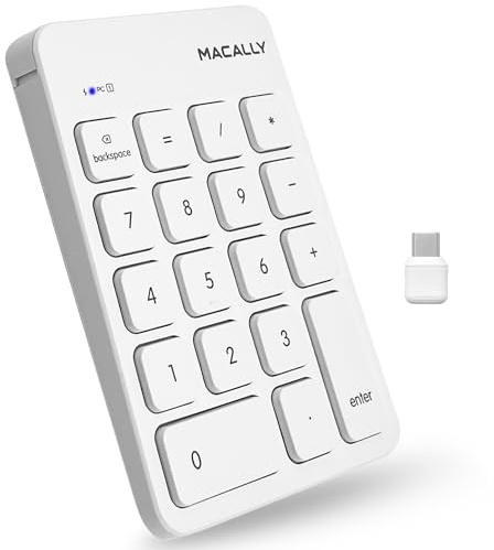 Macally USB C Wireless Number Pad | Numeric Keypad for Mac MacBook iMac | Wireless 10 Key for Laptop PC Computer Notebook Surface Chrome (2.4G USB) Perfect for Data Entry Numpad Number Keyboard