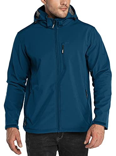 33,000ft Men's Softshell Waterproof Jackets Fleece Lining Outdoor Windproof Windbreaker Coats with Multi Pockets Removeable Hood Classic Blue XL