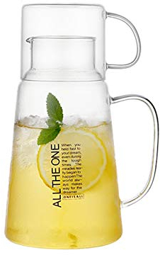 RFME Water Pitcher Glass Pitcher with Handle H High-Capacity Glass Teapot Lid is Both a Water Cup and a Lid 1300ml Water Carafe